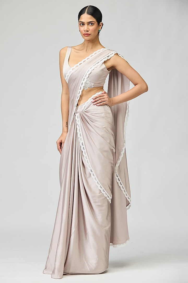 Blush Armani Satin Beadwork Wedding Saree Set by Varun Bahl at Pernia's Pop Up Shop