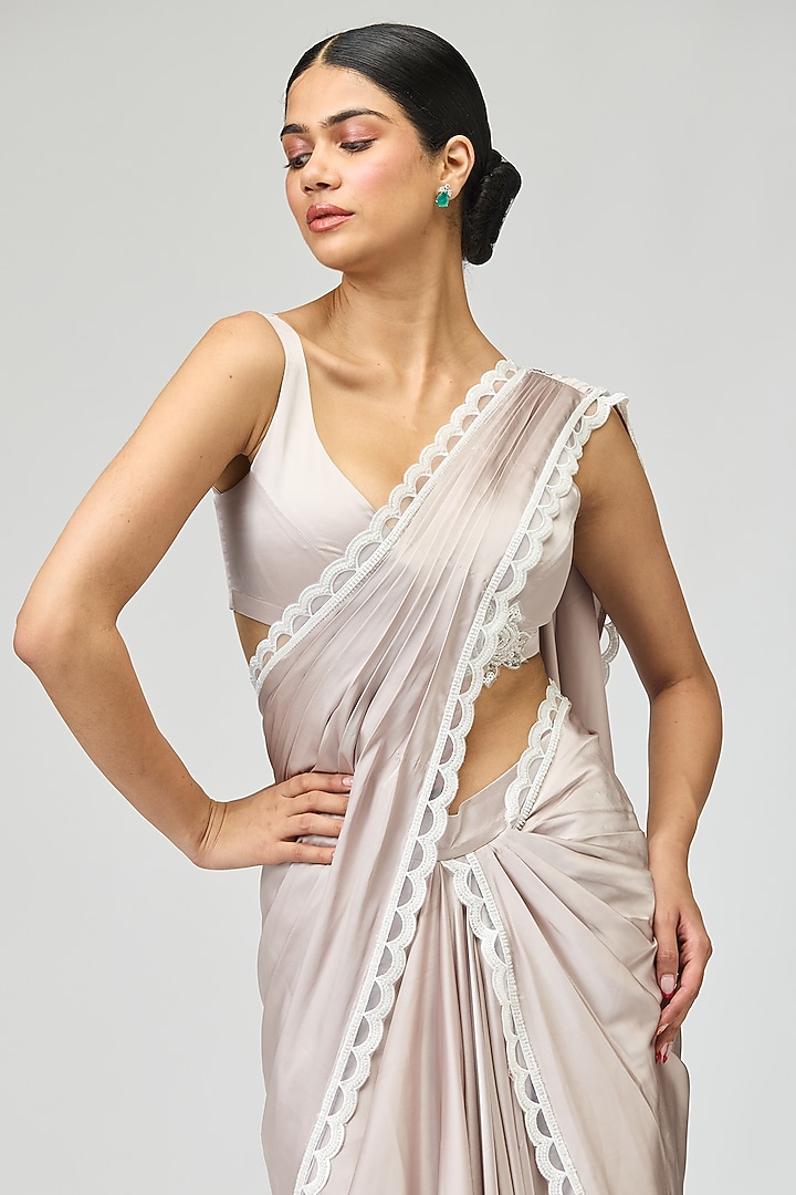 Blush Armani Satin Beadwork Wedding Saree Set by Varun Bahl at Pernia's Pop Up Shop