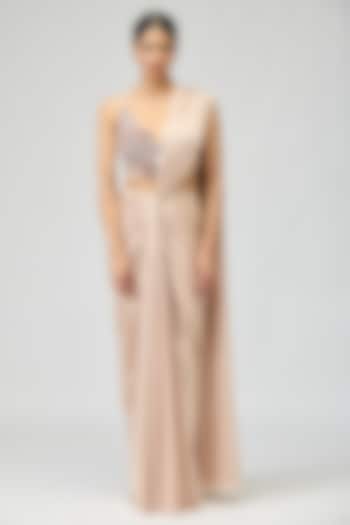 Blush Armani Satin Bead Embroidered Wedding Saree Set by Varun Bahl at Pernia's Pop Up Shop