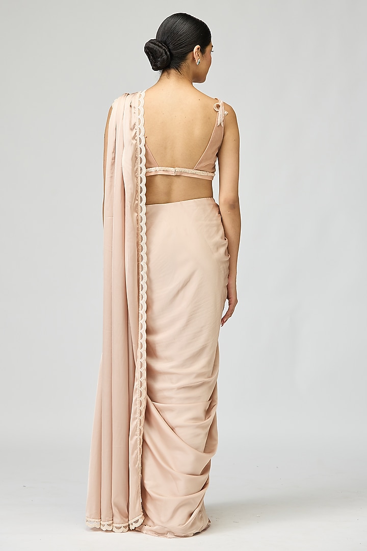 Blush Armani Satin Bead Embroidered Wedding Saree Set by Varun Bahl at Pernia's Pop Up Shop