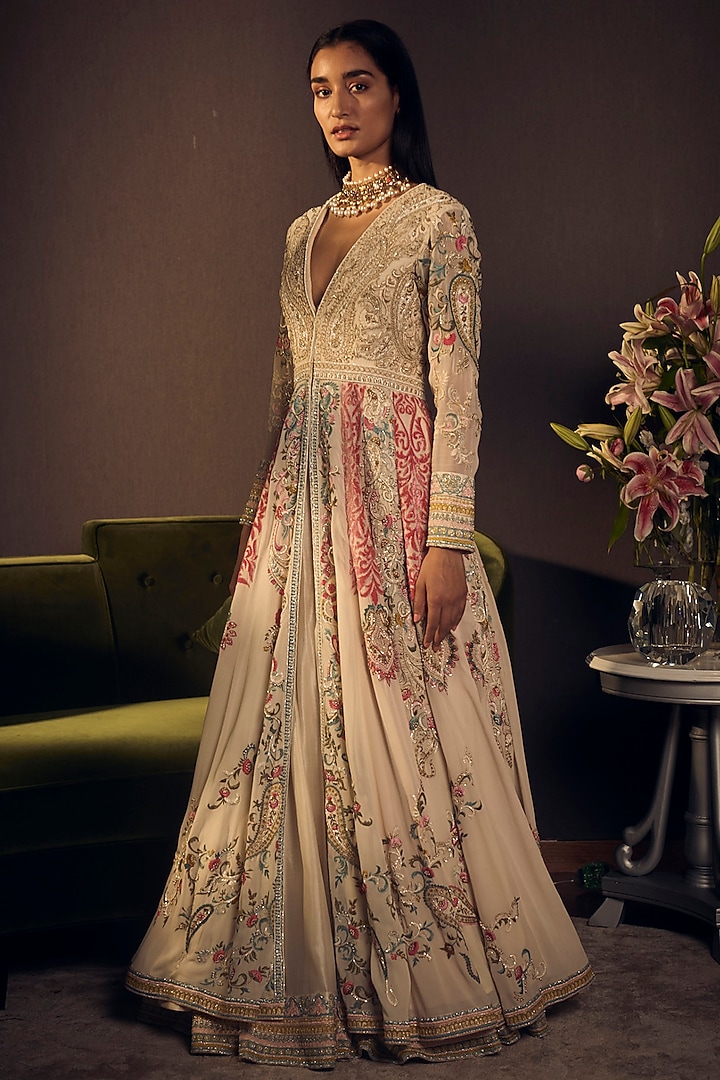Multi color block embroidered Anarkali set