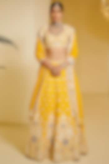 Yellow Embellished Kalidar Lehenga Set by Varun Bahl