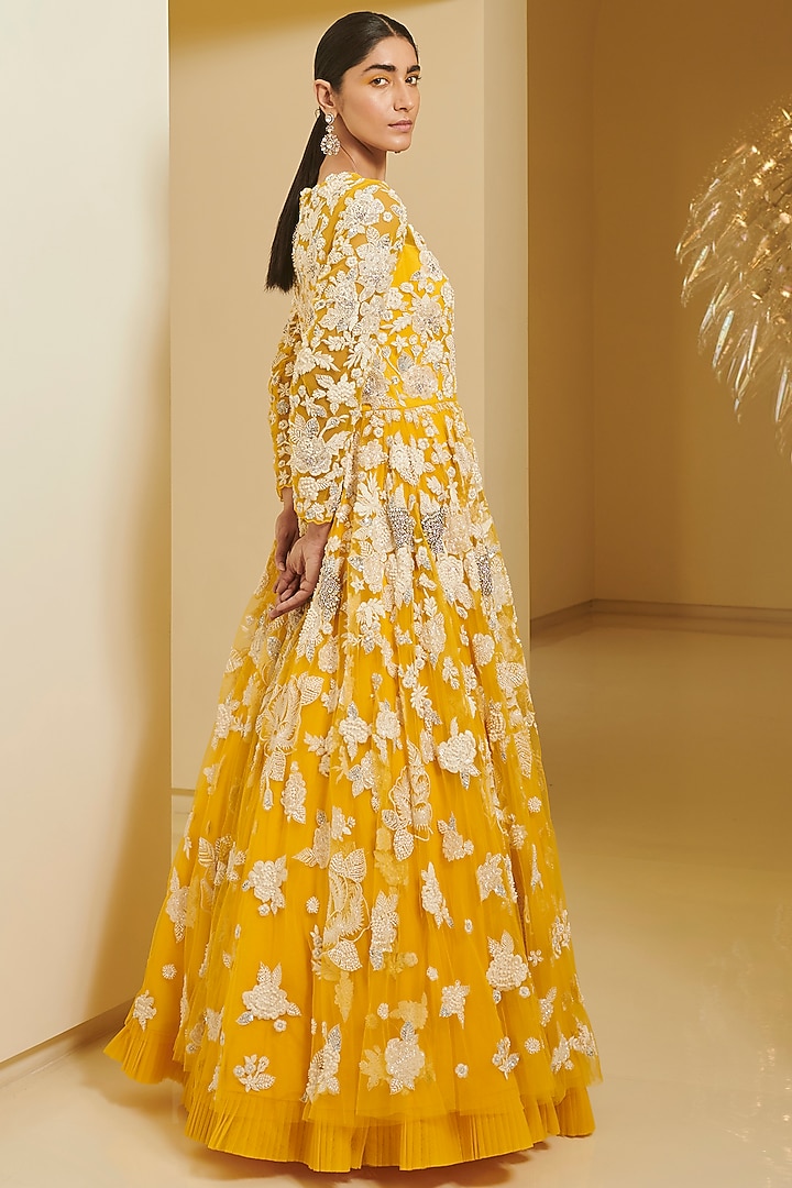 Yellow Embroidered Gown by Varun Bahl at Pernia's Pop Up Shop