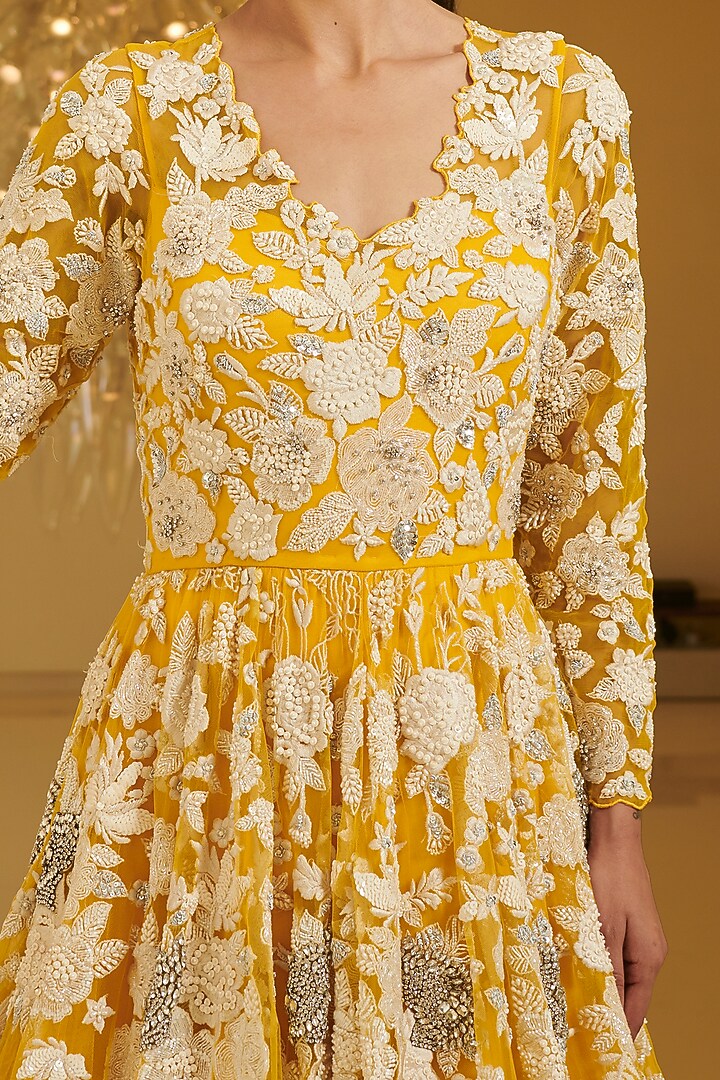 Yellow Embroidered Gown by Varun Bahl at Pernia's Pop Up Shop