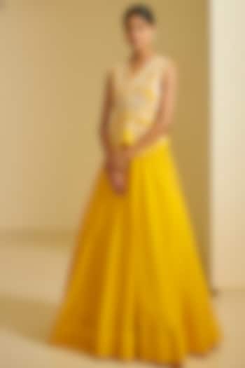 Yellow Embroidered Skirt Set by Varun Bahl