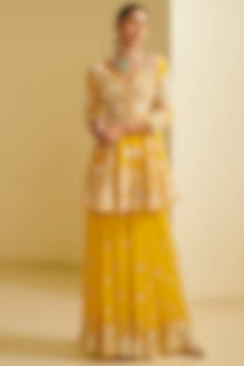Yellow Embroidered Sharara Set by Varun Bahl