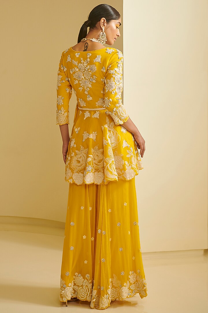 Yellow Embroidered Bridal Sharara Set by Varun Bahl at Pernia's Pop Up Shop
