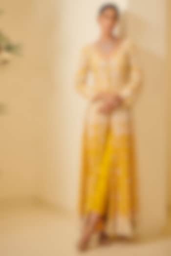 Yellow Embroidered Anarkali Set by Varun Bahl
