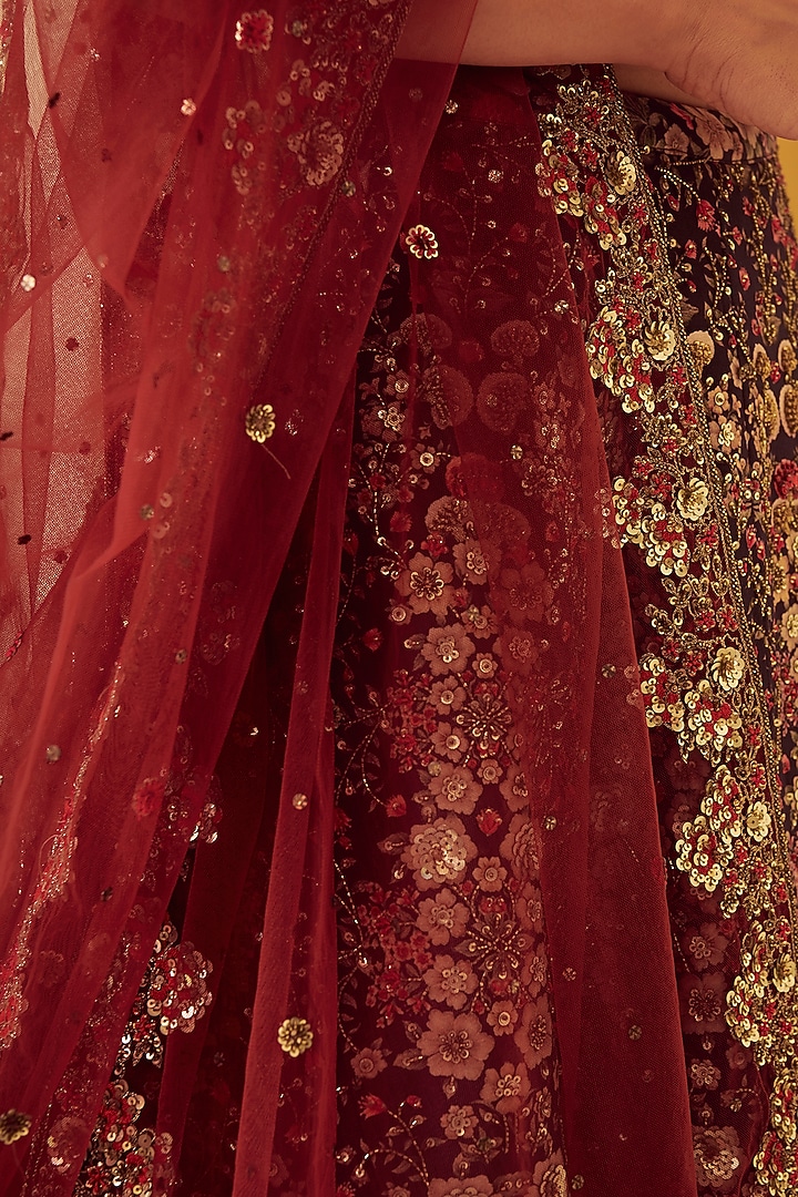 Blue & Maroon Embroidered Bridal Lehenga Set by Varun Bahl at Pernia's Pop Up Shop