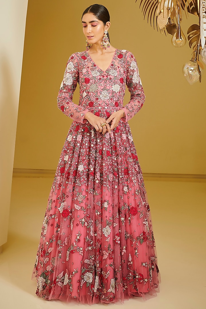 Pink Embroidered Gown by Varun Bahl