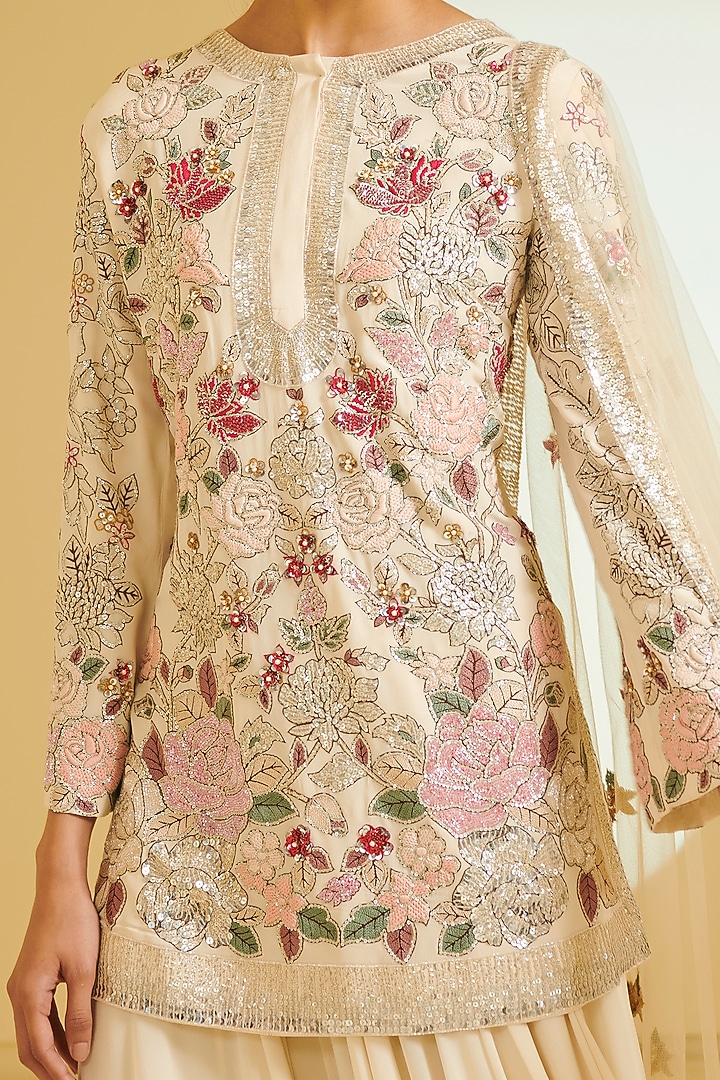 Ivory Embroidered Bridal Sharara Set by Varun Bahl at Pernia's Pop Up Shop