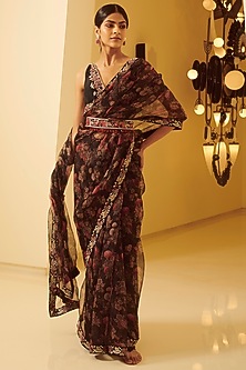 Black Embroidered Saree Set by Varun Bahl
