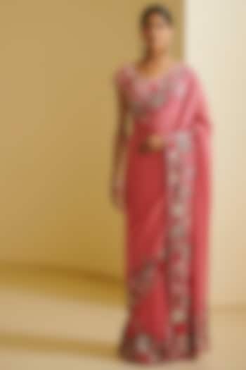 Pink Embroidered Saree Set by Varun Bahl