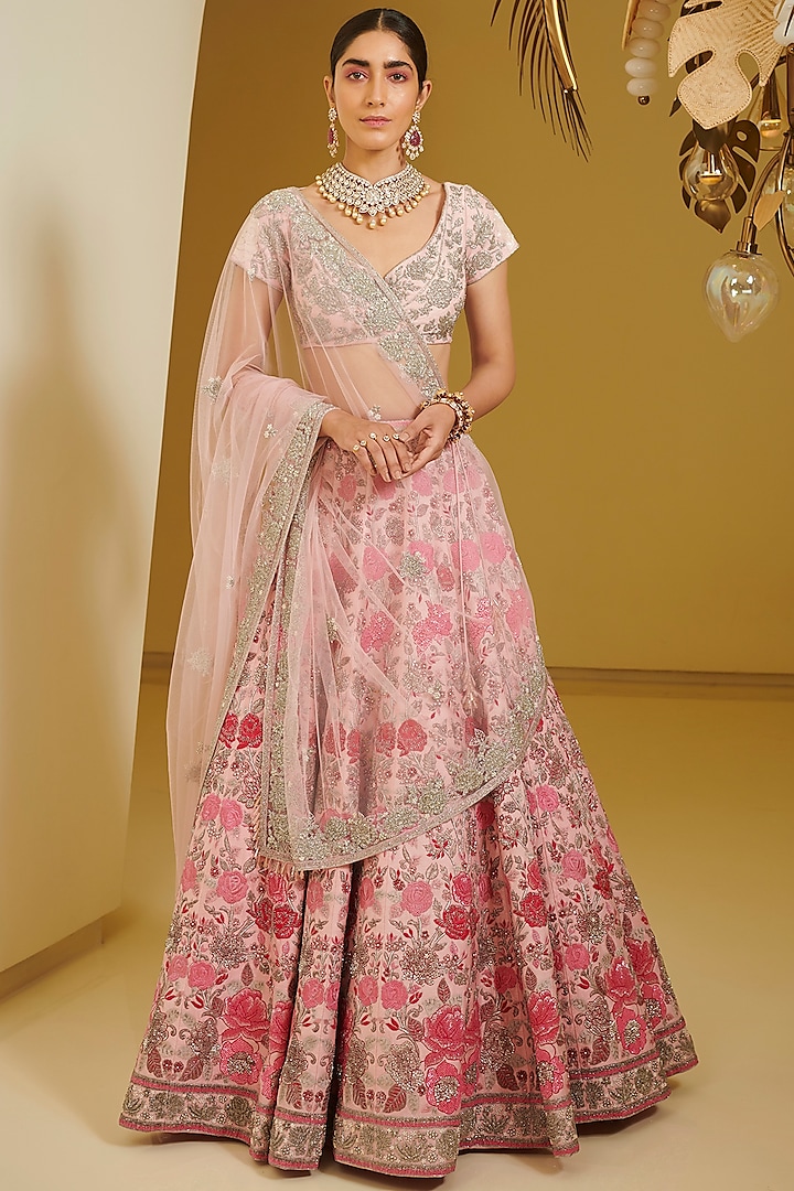 Pink Embellished Kalidar Lehenga Set by Varun Bahl