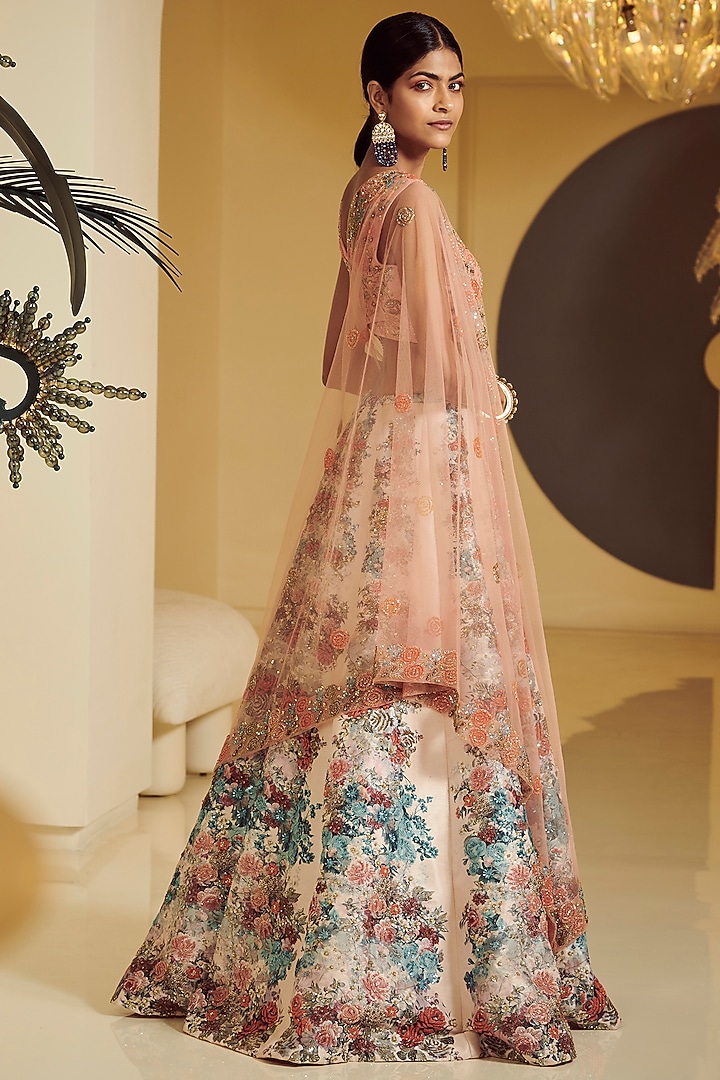 Peach Printed Kalidar Bridal Lehenga Set by Varun Bahl at Pernia's Pop Up Shop