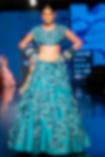 Teal Blue Hand Embroidered Bridal Lehenga Set by Varun Bahl at Pernia's Pop Up Shop