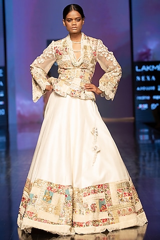 Ivory Tulle Embroidered Lehenga Set by Varun Bahl