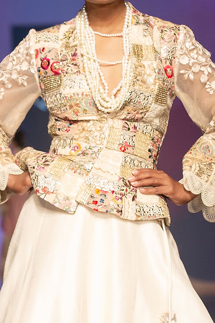 Ivory Tulle Embroidered Bridal Lehenga Set by Varun Bahl at Pernia's Pop Up Shop