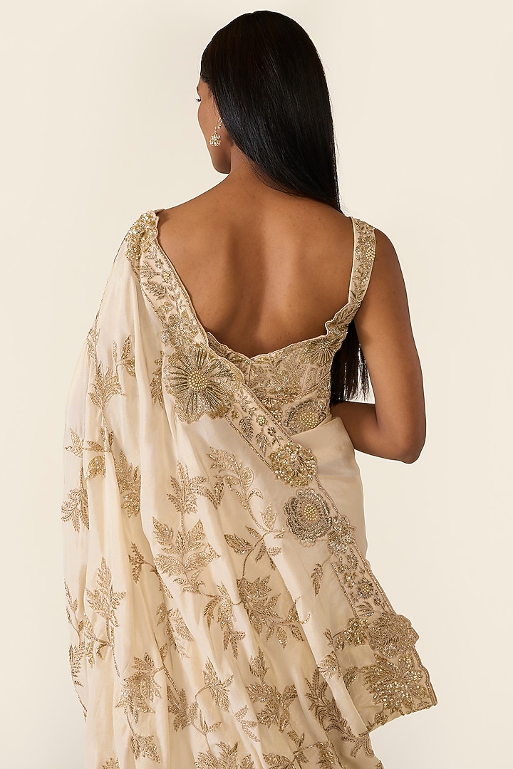 Golden Lurex Cutdana & Sequins Embellished Bridal Saree Set by Varun Bahl at Pernia's Pop Up Shop