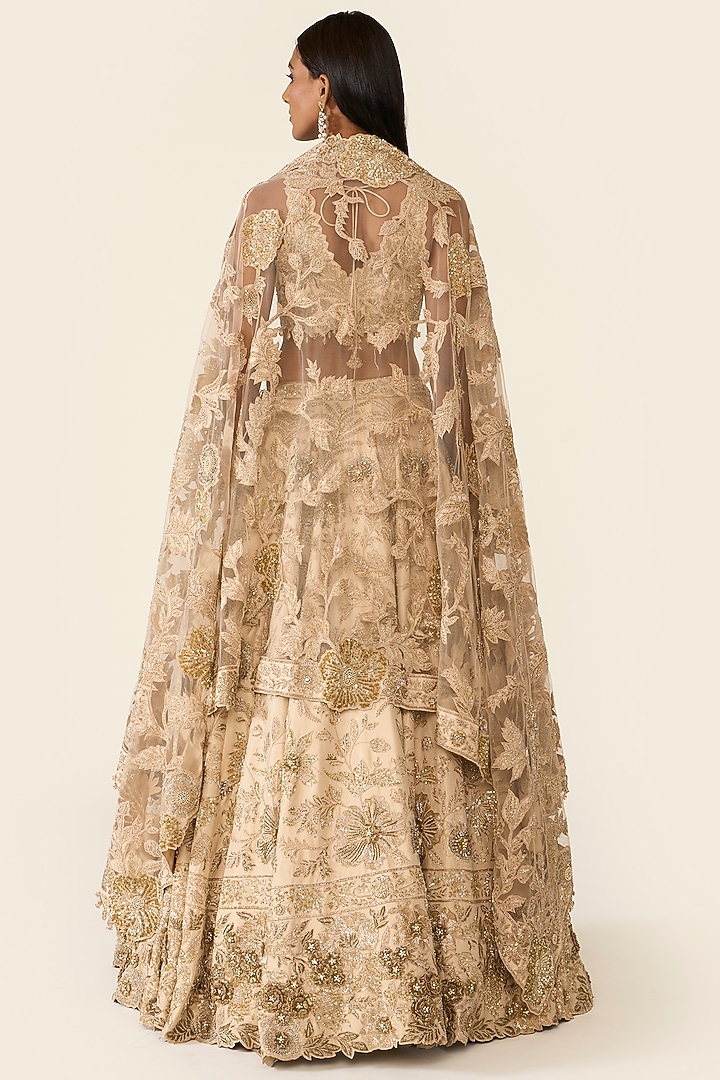 Golden Lurex & Net Swarovski Embellished Bridal Lehenga Set by Varun Bahl at Pernia's Pop Up Shop