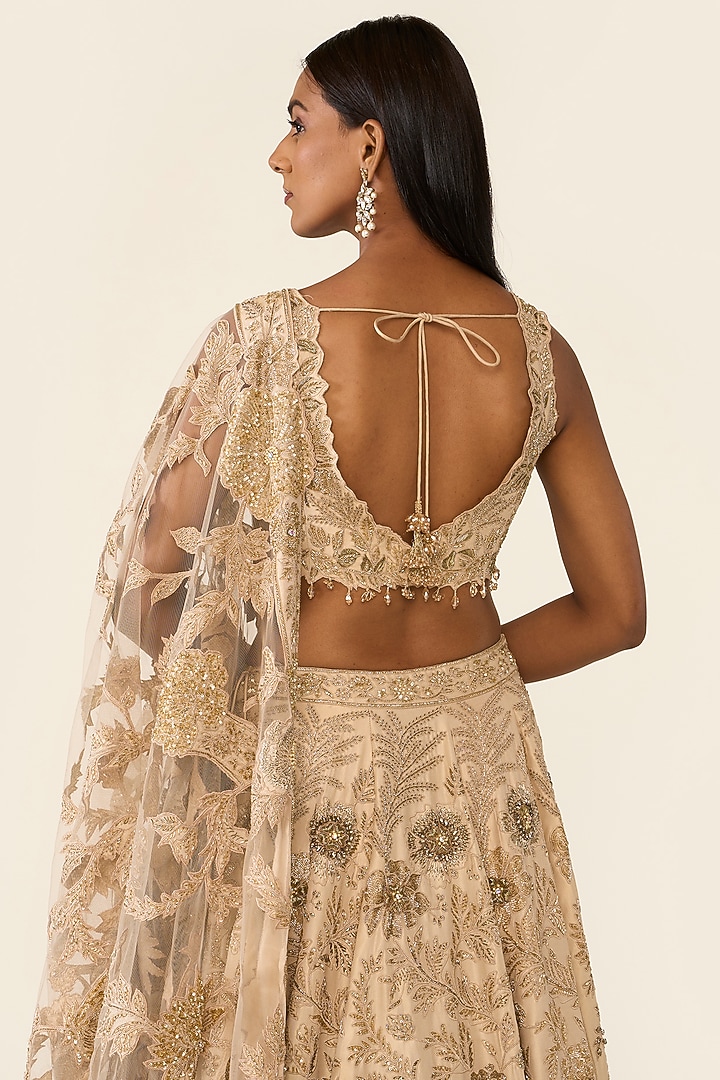 Golden Lurex & Net Swarovski Embellished Bridal Lehenga Set by Varun Bahl at Pernia's Pop Up Shop