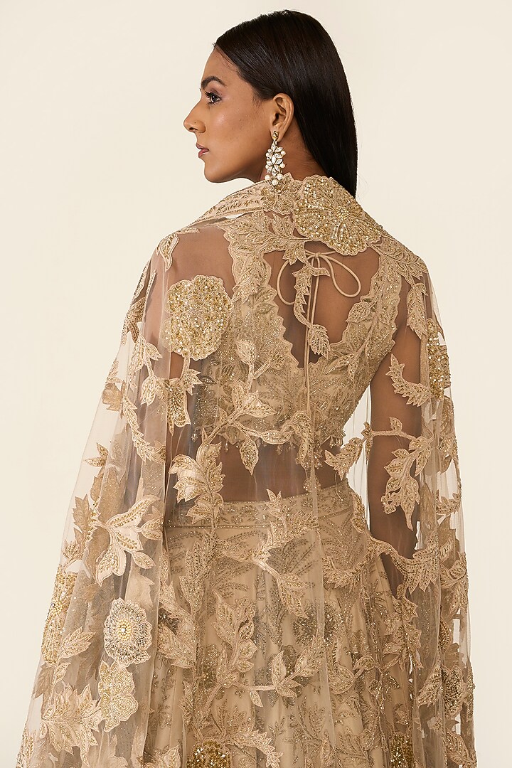 Golden Lurex & Net Swarovski Embellished Bridal Lehenga Set by Varun Bahl at Pernia's Pop Up Shop