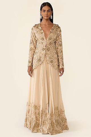 Gold Foil Georgette Embellished Sharara Set by Varun Bahl