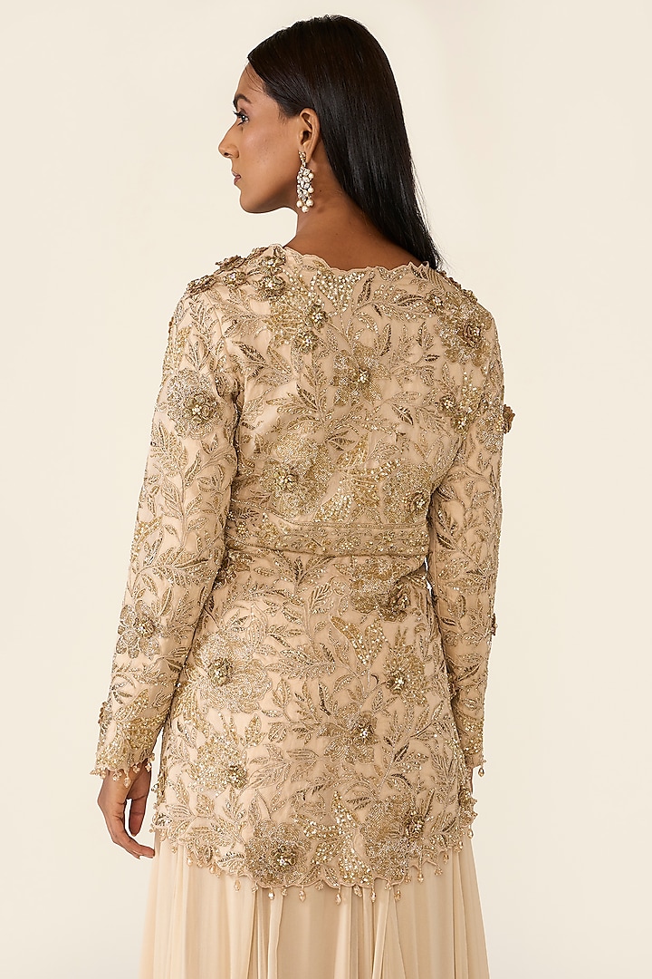 Gold Foil Georgette Embellished Bridal Sharara Set by Varun Bahl at Pernia's Pop Up Shop