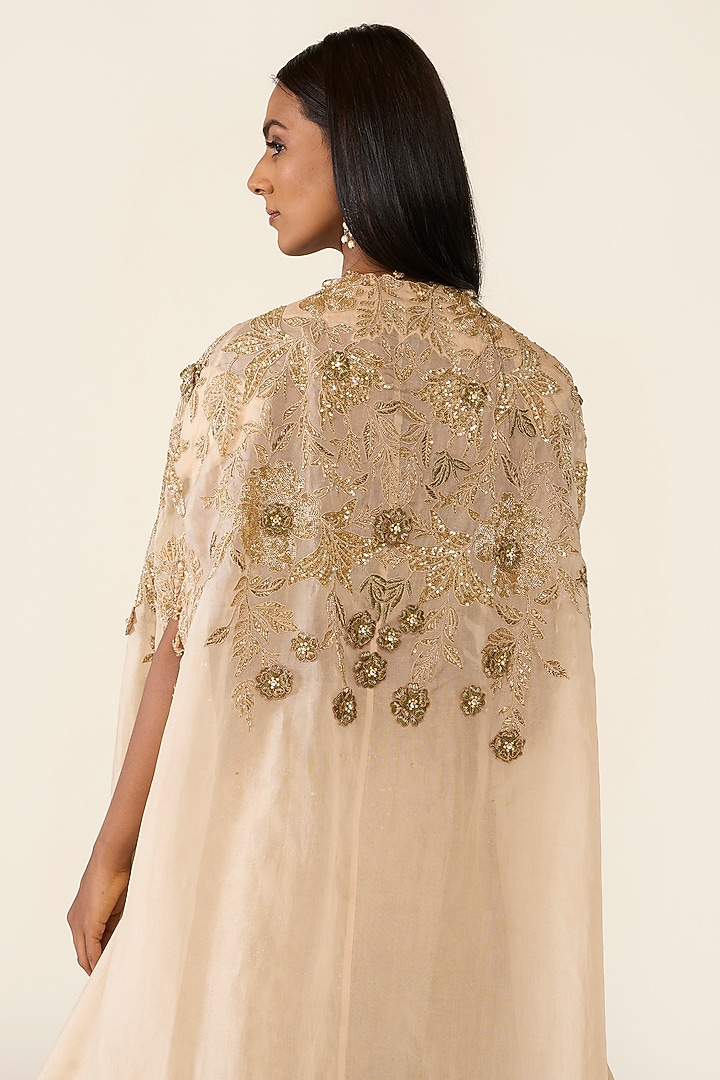 Gold Organza Dabka & Crystal Embellished Cape Set by Varun Bahl at Pernia's Pop Up Shop