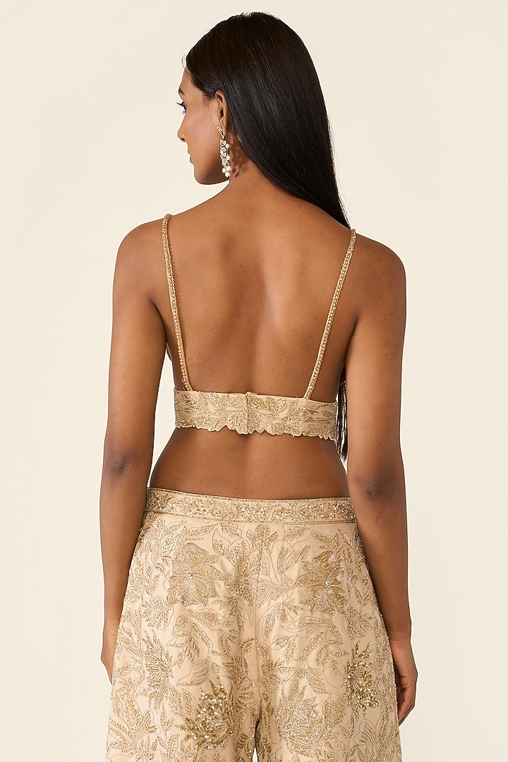 Gold Organza Dabka & Crystal Embellished Cape Set by Varun Bahl at Pernia's Pop Up Shop