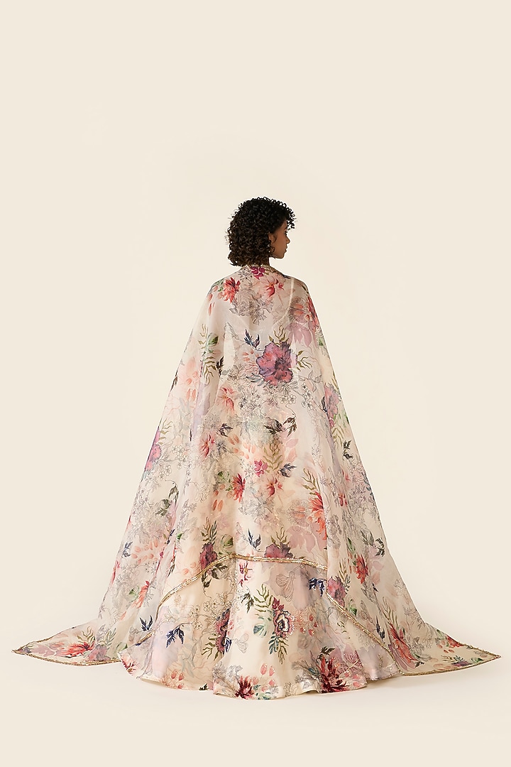 Ivory Organza Printed & Hand Embellished Bridal Lehenga Set by Varun Bahl at Pernia's Pop Up Shop