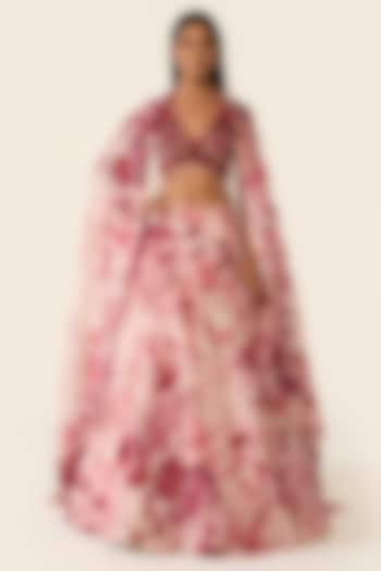 Pink Organza Printed & Cutdana Embellished Bridal Lehenga Set by Varun Bahl at Pernia's Pop Up Shop