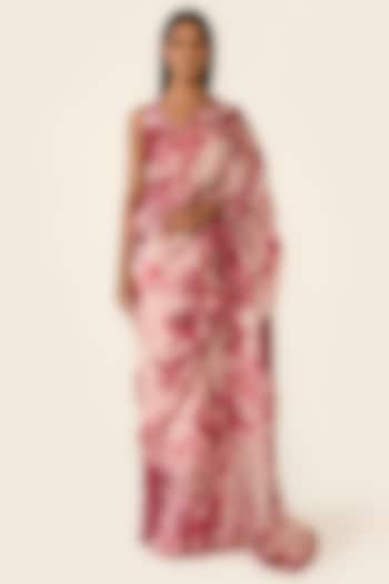 Pink Organza Printed & Sequins Embellished Saree Set by Varun Bahl at Pernia's Pop Up Shop