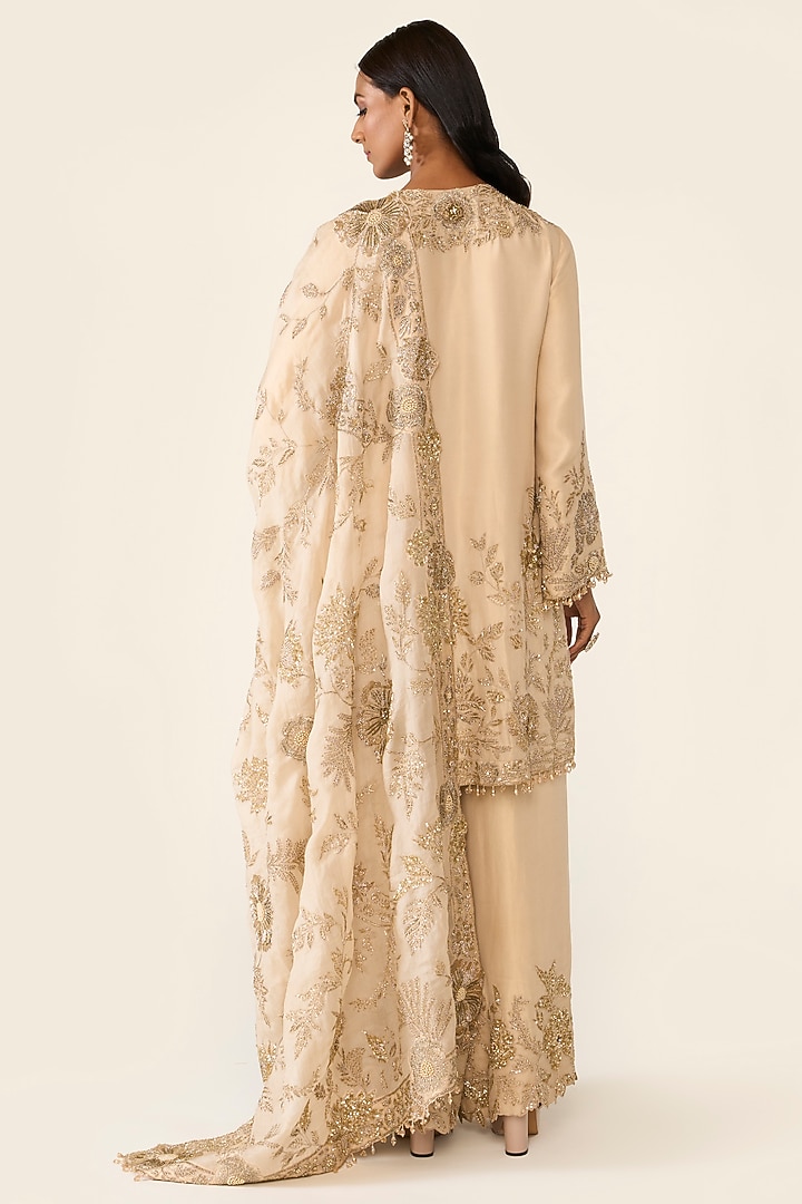 Golden Lurex & Organza Dabka Embroidered Kurta Set by Varun Bahl at Pernia's Pop Up Shop