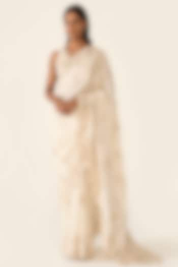 Ivory Tissue Lurex Thread Embroidered Saree Set by Varun Bahl at Pernia's Pop Up Shop