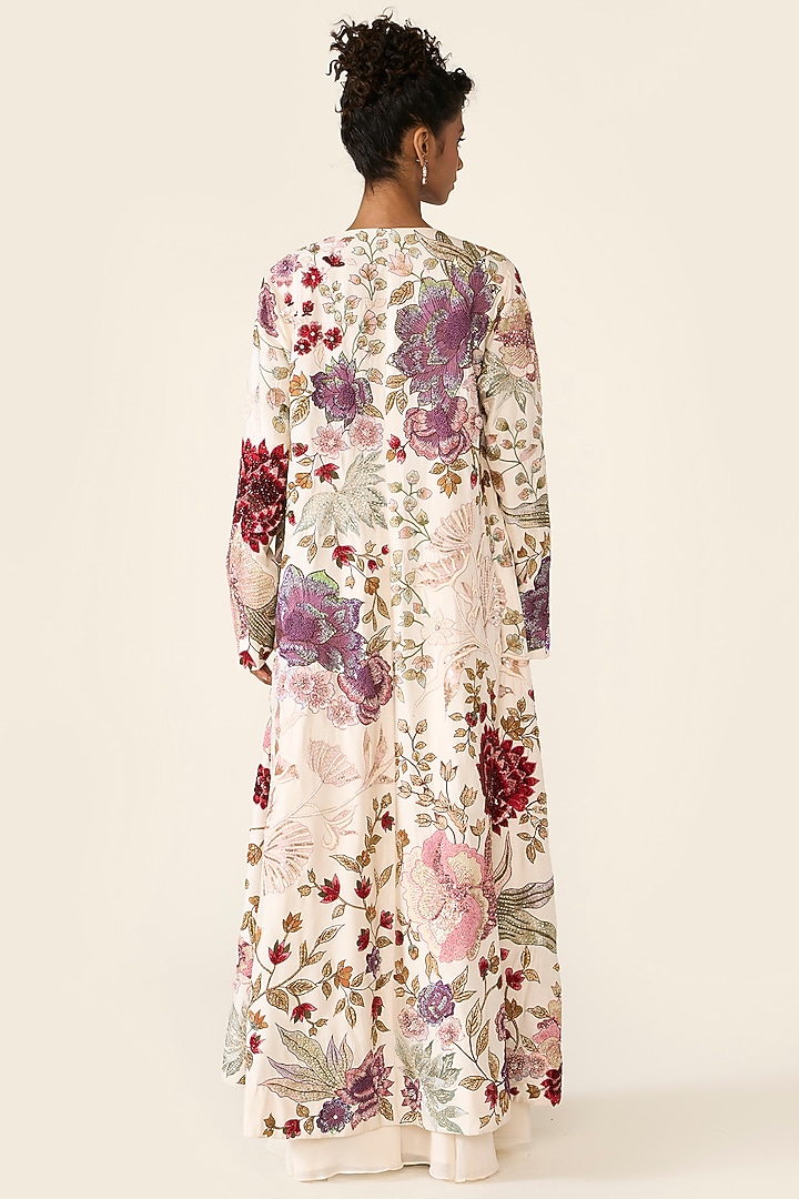 Ivory Silk Dupion Thread Embroidered Jacket Set by Varun Bahl at Pernia's Pop Up Shop