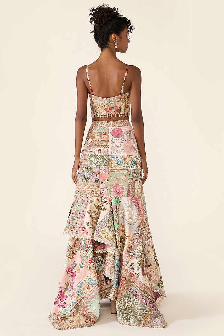 Multi-Colored Silk Dupion Sequins Embroidered Asymmetric Skirt Set by Varun Bahl at Pernia's Pop Up Shop