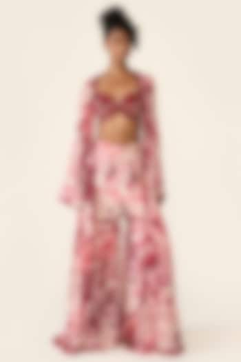 Pink Georgette Printed & Sequins Embroidered Cape Set by Varun Bahl