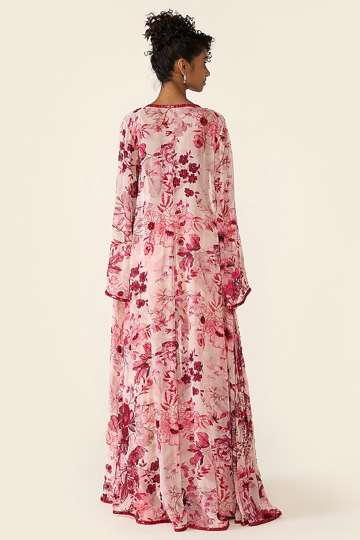 Pink Georgette Printed & Sequins Embroidered Cape Set by Varun Bahl at Pernia's Pop Up Shop