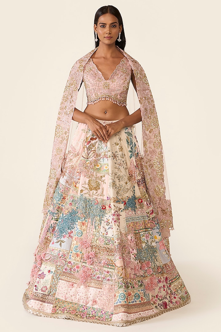 Multi-Colored Silk Dupion Sequins Embellished Lehenga Set by Varun Bahl