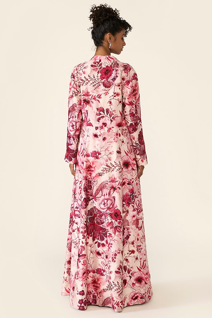 Pink Silk Dupion Printed & Sequins Embroidered Jacket Set by Varun Bahl at Pernia's Pop Up Shop