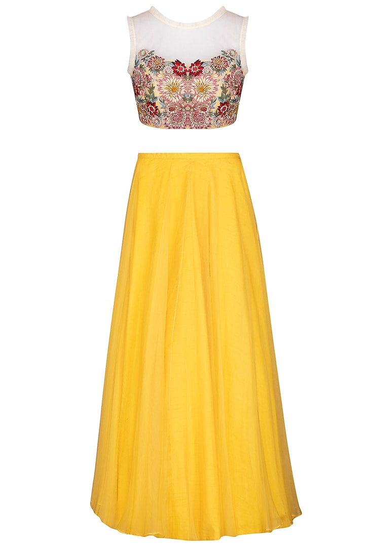 Yellow Lehenga Skirt With Blouse by Varun Bahl Pret