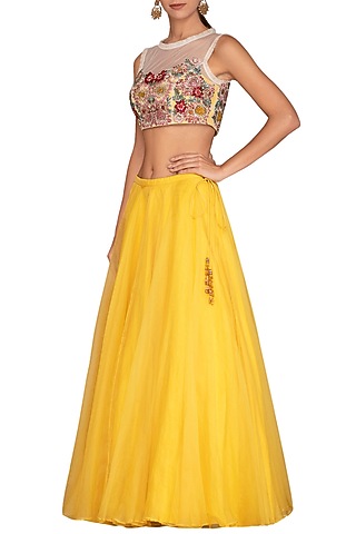 Yellow Lehenga Skirt With Blouse by Varun Bahl Pret
