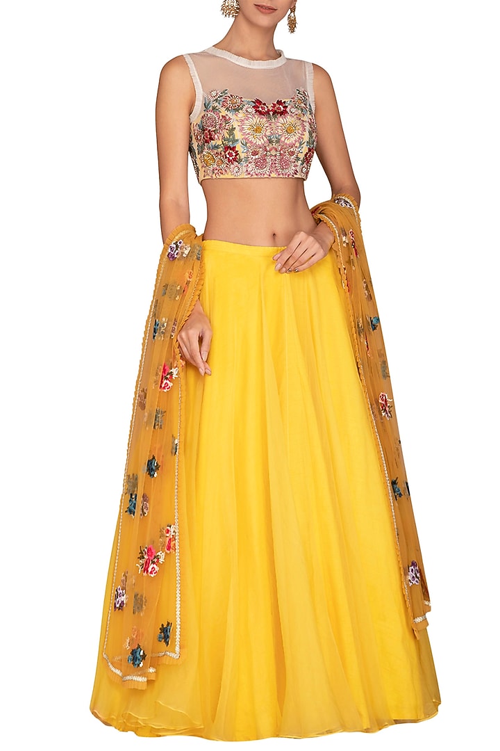 Yellow Lehenga Skirt With Blouse by Varun Bahl Pret at Pernia's Pop Up Shop