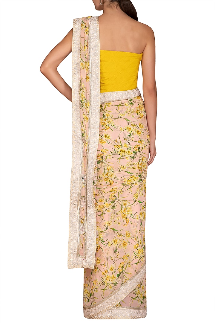 Mustard Yellow Printed Embroidered Wedding Saree Set by Varun Bahl Pret at Pernia's Pop Up Shop