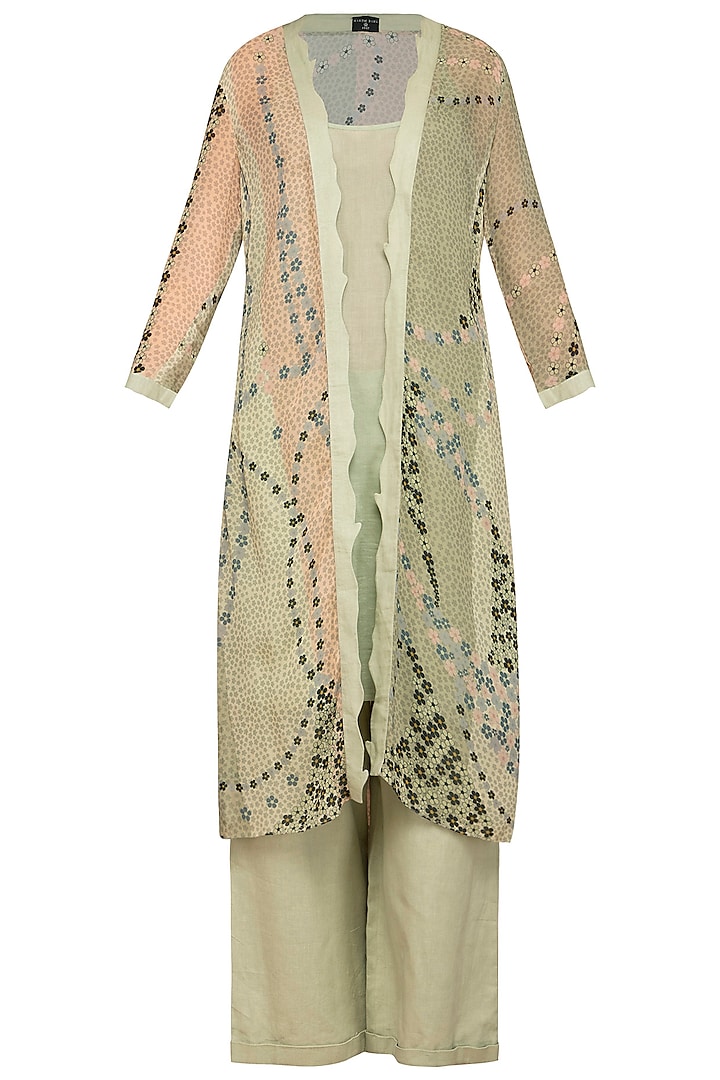 Green Printed Tunic With Inner & Pants by Varun Bahl Pret