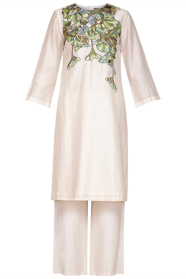 Ivory Embroidered Kurta With Pants by Varun Bahl Pret