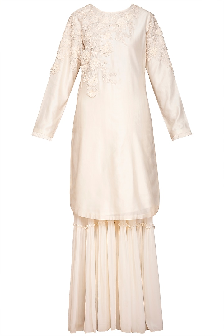 Ivory Floral Gharara Set by Varun Bahl Pret at Pernia's Pop Up Shop