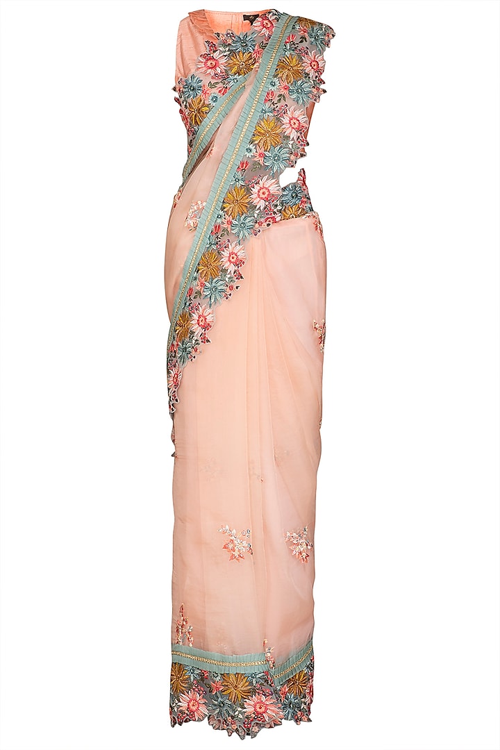 Pink Embroidered Saree Set by Varun Bahl Pret
