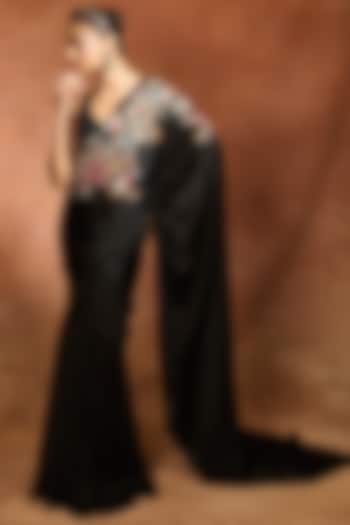 Black Satin Chiffon Embroidered Bridal Saree Set by Varun Bahl at Pernia's Pop Up Shop